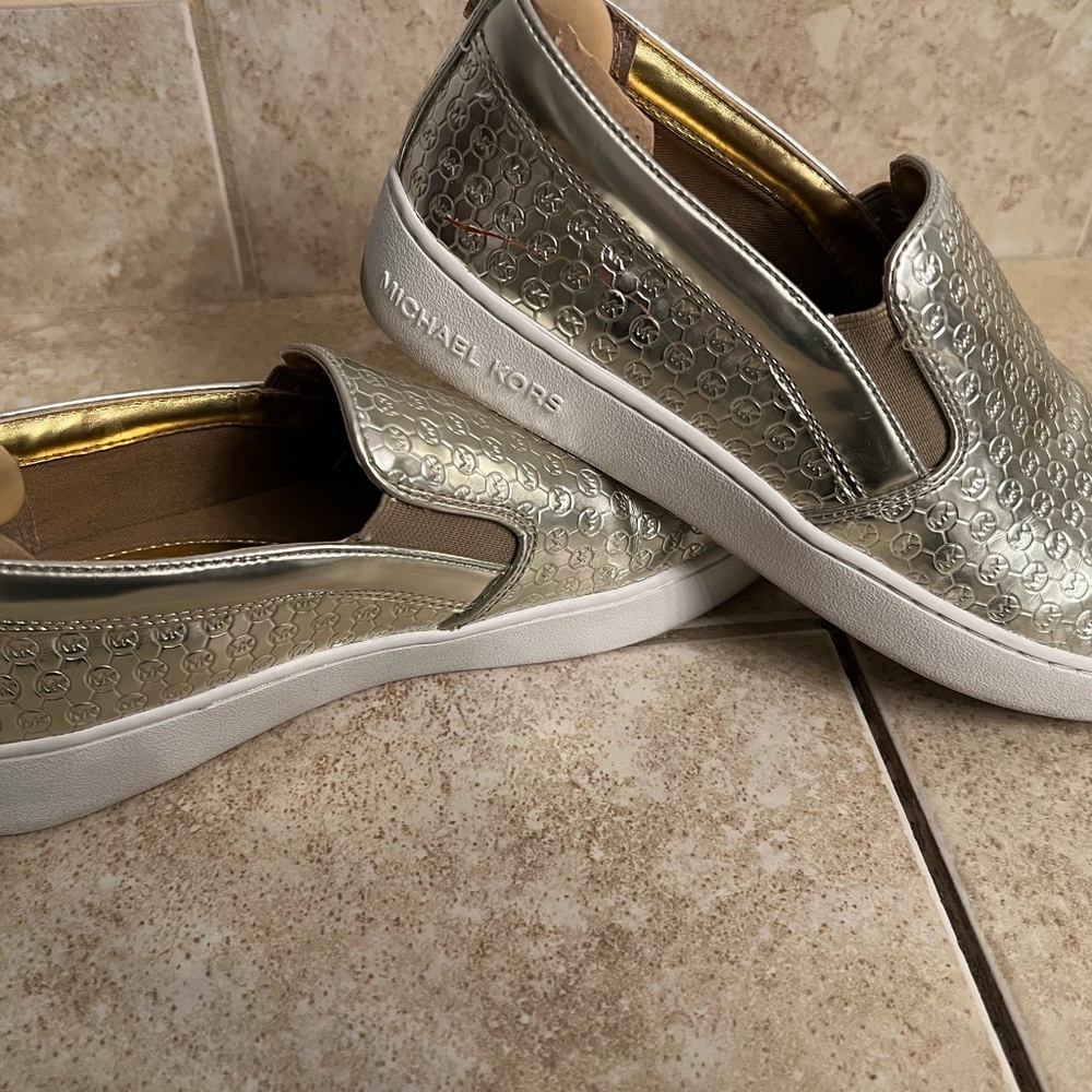 Michael Kors Metallic Gold Embossed Slip on Shoes - Picture 4 of 6